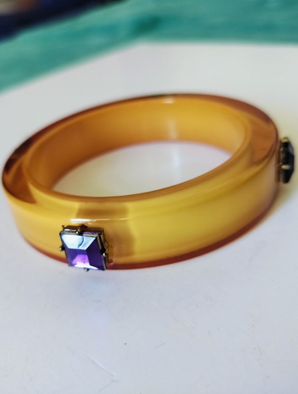 Rare Vintage Gerda Lynggaard for Monies Amber Poly-Resin Bangle Bracelet
